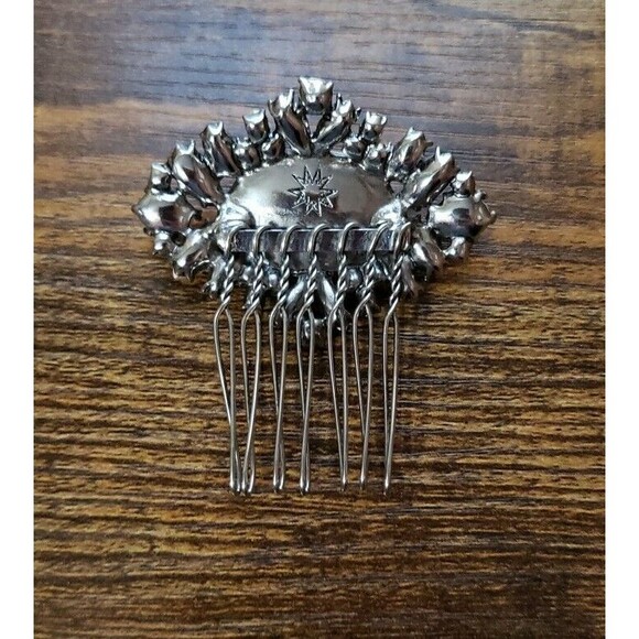 Silver Tone Twisted Wire Rhinestone Faux Pearl HAIR COMB Small Bride Wedding - Picture 6 of 10